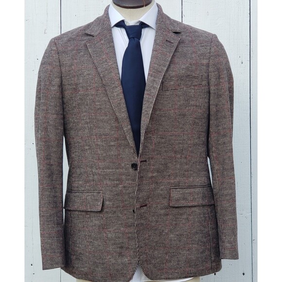 BONOBOS Wool Blend Flannel Brown Plaid Check 42R Slim Blazer Sports Coat NEW